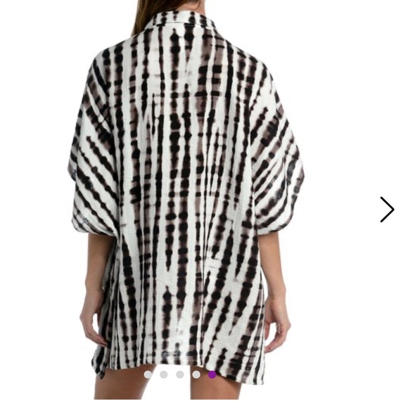 🆕 La Blanca Java & White Tie Dye Stripe Button Up Cover Up one size - Picture 5 of 9